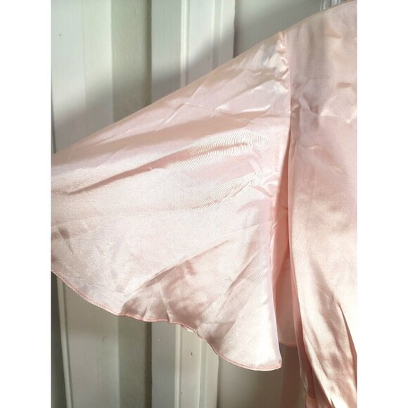 Hebeos  Inspired Light Pink Satin Maxi Wrap Dress With Flutter Sleeves & Waist T - Picture 5 of 13